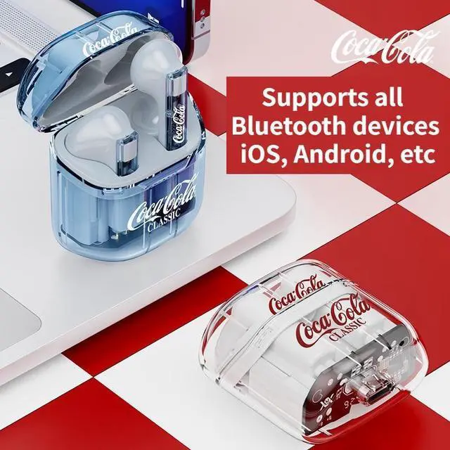Alt view image 5 of 5 - Coca-Cola Wireless Bluetooth Earphones Low Latency Gaming Earbud Sports Music Ear bud HiFi Wireless Headphones White