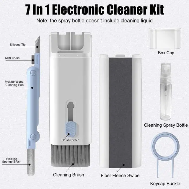 Alt view image 2 of 7 - 7 in 1 Electronic Cleaner Kit, Keyboard Cleaner Kit with Brush, 3 in 1 Cleaning Pen for Airpods Pro, Multifunctional Cleaning Kit for Earphone, Keyboard, Laptop, Phone, PC Monitor(Blue)
