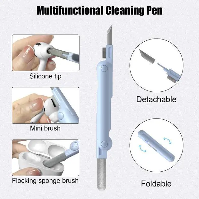 Alt view image 3 of 7 - 7 in 1 Electronic Cleaner Kit, Keyboard Cleaner Kit with Brush, 3 in 1 Cleaning Pen for Airpods Pro, Multifunctional Cleaning Kit for Earphone, Keyboard, Laptop, Phone, PC Monitor(Blue)