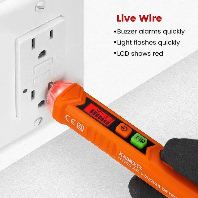 Alt view image 4 of 7 - CORN Voltage Tester/Non-Contact Voltage Tester with Dual Range AC 12V-1000V/48V-1000V, Live/Null Wire Tester, Electrical Tester with LCD Display, Buzzer Alarm, Wire Breakpoint Finder-Orange