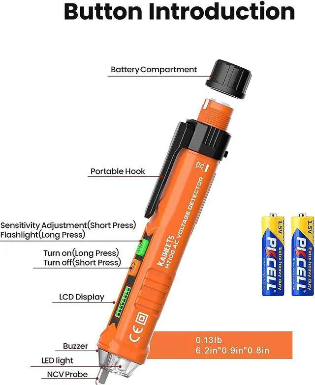 Alt view image 7 of 7 - CORN Voltage Tester/Non-Contact Voltage Tester with Dual Range AC 12V-1000V/48V-1000V, Live/Null Wire Tester, Electrical Tester with LCD Display, Buzzer Alarm, Wire Breakpoint Finder-Orange