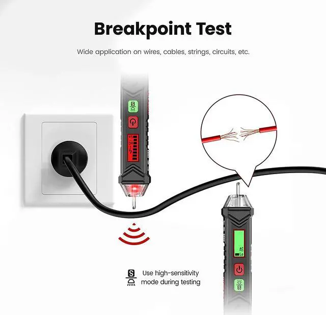 Alt view image 5 of 7 - CORN Voltage Tester/Non-Contact Voltage Tester with Dual Range AC 12V-1000V/48V-1000V, Live/Null Wire Tester, Electrical Tester with LCD Display, Buzzer Alarm, Wire Breakpoint Finder-Black