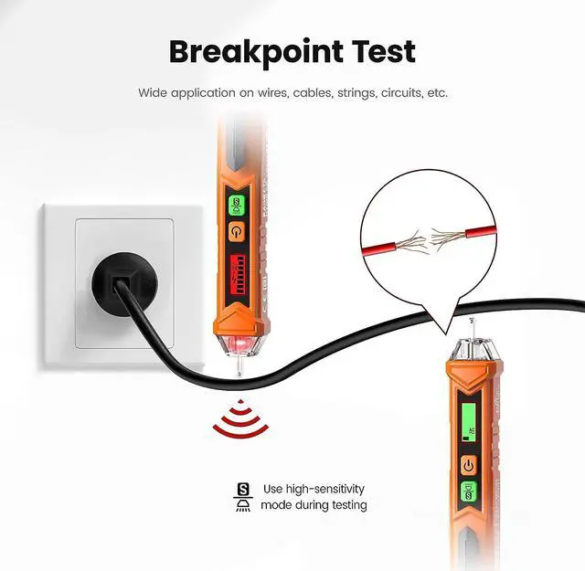 Alt view image 6 of 7 - CORN Voltage Tester/Non-Contact Voltage Tester with Dual Range AC 12V-1000V/48V-1000V, Live/Null Wire Tester, Electrical Tester with LCD Display, Buzzer Alarm, Wire Breakpoint Finder-Orange