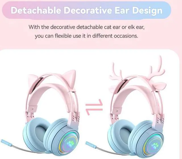 Alt view image 2 of 5 - Cat Car Headphones Headset Gamer Wireless Headphones with Mic Gamer Girl Antler Bluetooth Gaming Headphones Blue
