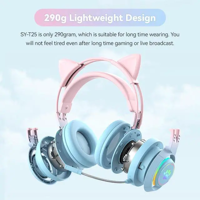 Alt view image 5 of 5 - Cat Car Headphones Headset Gamer Wireless Headphones with Mic Gamer Girl Antler Bluetooth Gaming Headphones Blue