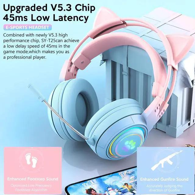 Alt view image 4 of 5 - Cat Car Headphones Headset Gamer Wireless Headphones with Mic Gamer Girl Antler Bluetooth Gaming Headphones Blue