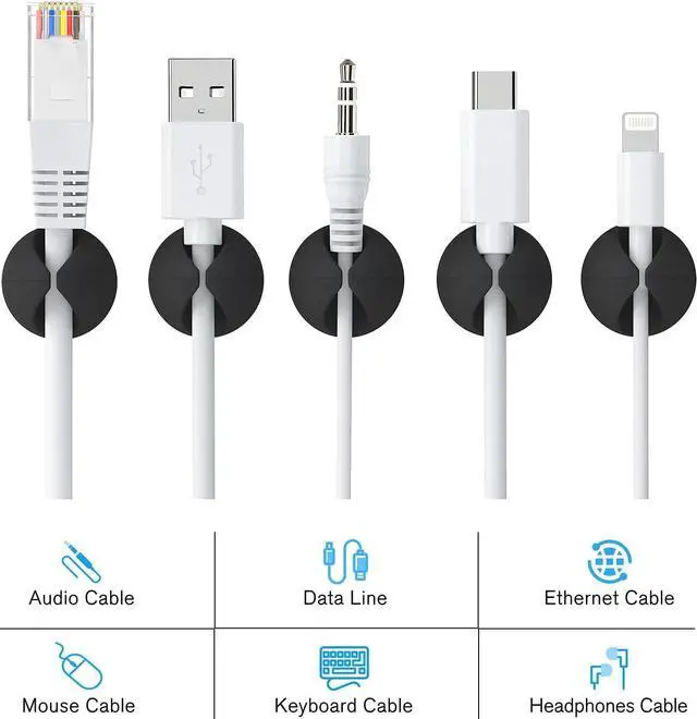 Alt view image 7 of 7 - 12 Pack Cable Clips, Cord Organizer Holder Adhesive Cord Management Charger Wire Holder Clips for Desk, Home, Office, Car, Cubicle, Nightstand - Black