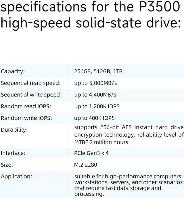 Alt view image 7 of 7 - CORN P3500 M.2 SSD Hard drive disk NVMe PCIe3.0 256GB 512GB 1TB 2TB HDD Internal Solid State for Desktop Laptop