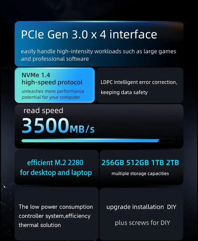 Alt view image 3 of 7 - CORN P3500 M.2 SSD Hard drive disk NVMe PCIe3.0 256GB 512GB 1TB 2TB HDD Internal Solid State for Desktop Laptop