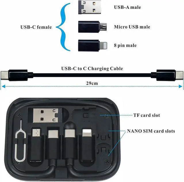 Alt view image 5 of 7 - USB Adapter Multi Charging Cable Case, Micro USB Cable Gadgets Box with Phone Kickstand, USB C to Micro USB, Type C to Lightning & SIM Card Pin for Traveling Phone Pad Charging PC Data Transfer