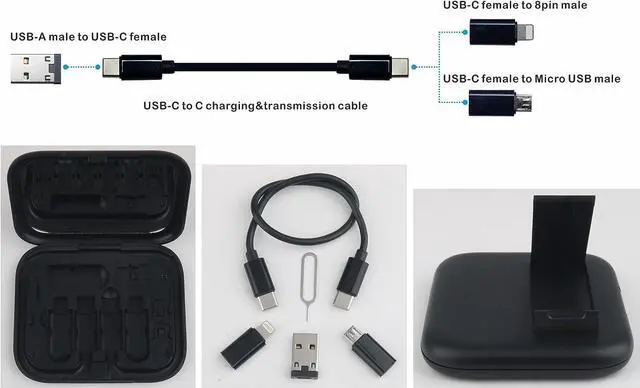 Alt view image 6 of 7 - USB Adapter Multi Charging Cable Case, Micro USB Cable Gadgets Box with Phone Kickstand, USB C to Micro USB, Type C to Lightning & SIM Card Pin for Traveling Phone Pad Charging PC Data Transfer