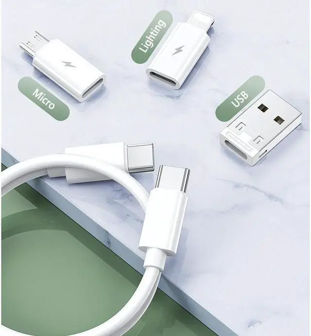 Alt view image 4 of 7 - Multifunctional Compact Cable Card, Portable Storage Box with Micro USB A Type C Light USB Adapter Kit, PD 60W Charging and Data Transfer 1FT Cable Kit, Sim Card Tray Eject Tool and Slots - White