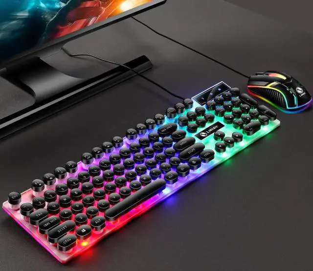 Main image of CORN KM101  Ergonomic Design, Cool Exterior  Rainbow Backlit  USB wired Keyboard And 1600DPI Mouse Combo For Office And Game - Black