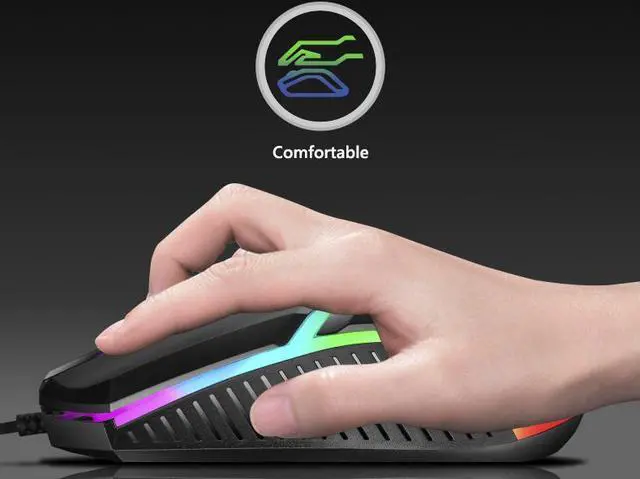 Alt view image 6 of 7 - CORN KM101  Ergonomic Design, Cool Exterior  Rainbow Backlit  USB wired Keyboard And 1600DPI Mouse Combo For Office And Game - Black