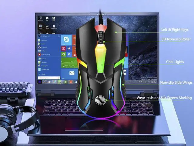 Alt view image 7 of 7 - CORN KM101  Ergonomic Design, Cool Exterior  Rainbow Backlit  USB wired Keyboard And 1600DPI Mouse Combo For Office And Game - Black