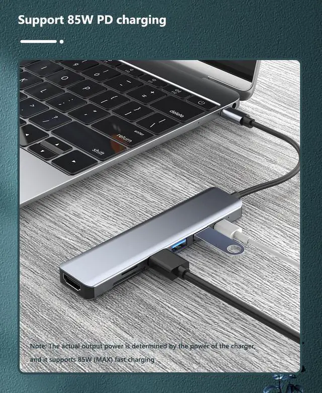 Alt view image 3 of 7 - USB C Hub, USB C to HDMI Adapter 7 in 1 Docking Station Aluminum Alloy USB C Splitter with 85W PD, USB 3.0/2.0, SD/TF Card Reader Compatible with MacBook Pro and More Type C Devices
