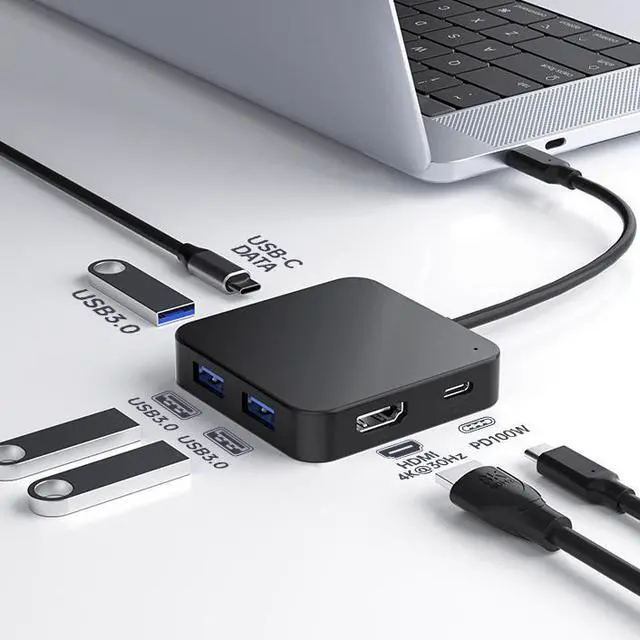 Main image of USB C Hub, 0.6ft 6-in-1 USB C OTG Dongle with 4K@30Hz HDMI , 100W PD, USB A 3.0, USB C for Laptop MacBook Pro/Air, USB C Hub Multiport Adapter, Type C Hub for Laptops and Other USB C Devices