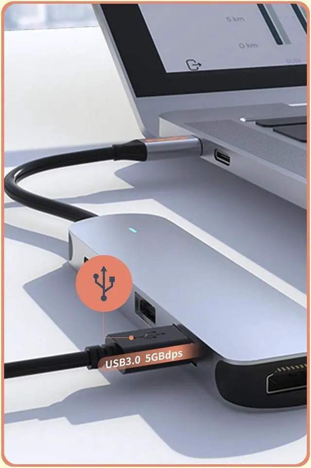 Alt view image 5 of 7 - USB-C Multiport Adapter for MacBook, 5 in 1 USB C Hub, USB 3.0 5Gbps Data Port, 100W PD, 4K @30Hz HDMI, Ultra Slim Portable Data Hub Applicable for Laptop/Table/TV/Keyboard/Macbook,Type-C Device