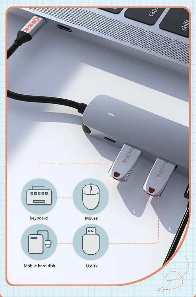 Alt view image 6 of 7 - USB-C Multiport Adapter for MacBook, 5 in 1 USB C Hub, USB 3.0 5Gbps Data Port, 100W PD, 4K @30Hz HDMI, Ultra Slim Portable Data Hub Applicable for Laptop/Table/TV/Keyboard/Macbook,Type-C Device
