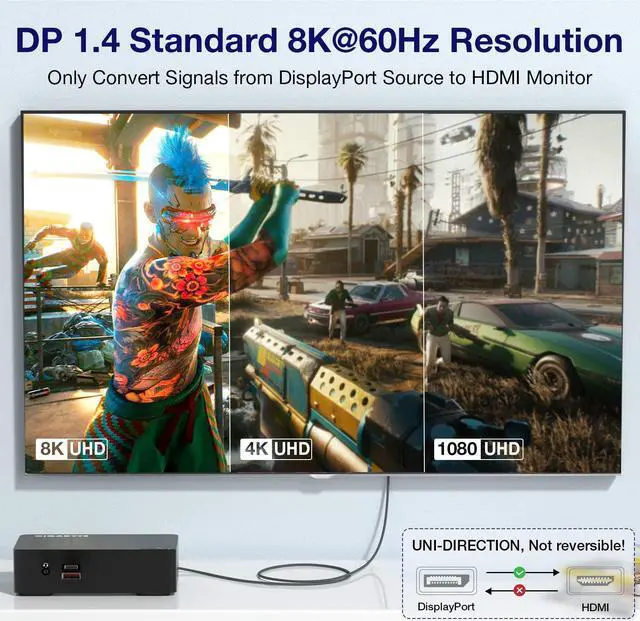 Alt view image 2 of 7 - 8K@60Hz DisplayPort to HDMI Cable6.6ft, DP 1.4a to HDMI 2.1 Video Cord, Support 8K, 4K@144Hz, 2K@240Hz, VRR, HDR, Dolby Vision, HDCP 2.3, DSC 1.2a for PC, HP, ASUS, DELL, GPU, AMD, NVIDIA