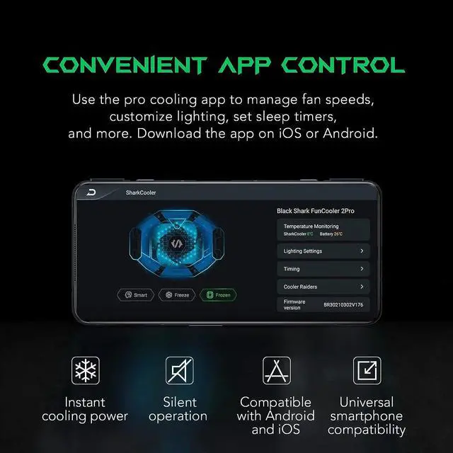 Alt view image 4 of 6 - Black Shark Cell Phone Cooler Fun Cooler 2Pro, Cellphone Radiator with LED Temperature Display/Sleep Timer/Fan Speed Settings for 2.63-3.46 inches iOS/Android Semiconductor Heatsink Cooling