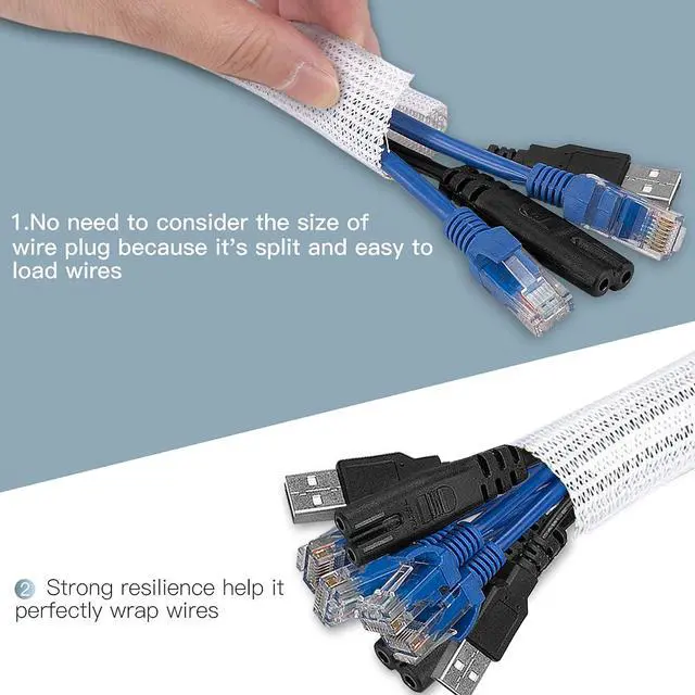 Alt view image 2 of 7 - White Cable Sleeve Cover, 6.6ft - Telescopic Adjustable, Cord Management System for Desk PC TV Computer Projector Wires Protection and Organization, Home, Theater and Office etc,White