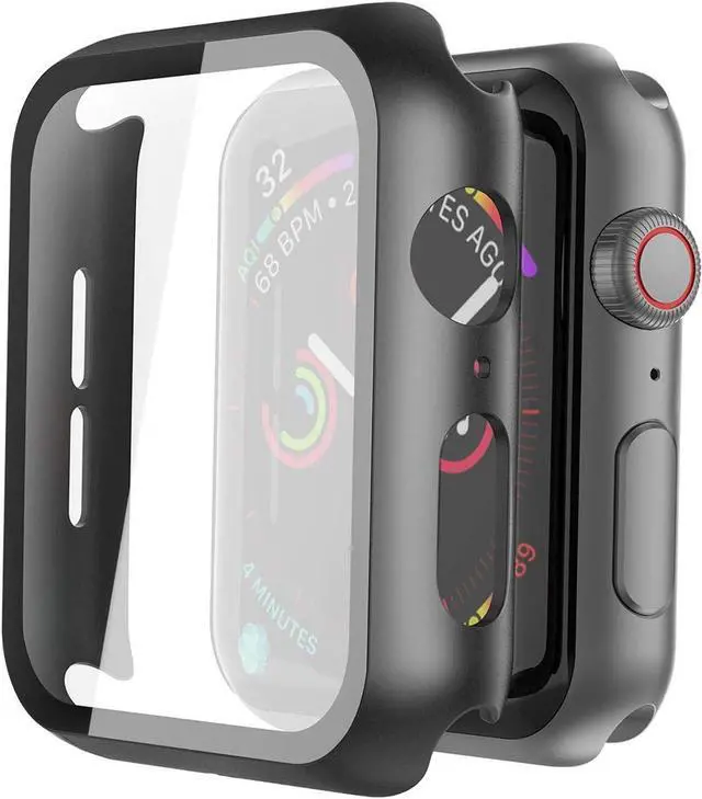 Alt view image 2 of 7 - 2 Pack Hard PC with Tempered Glass Screen Protector Case with Apple Watch Series 6/SE Series 5 Series 4 44mm, Overall Shockproof Protective Cover, One-Piece Protection Design, Black+Transparent