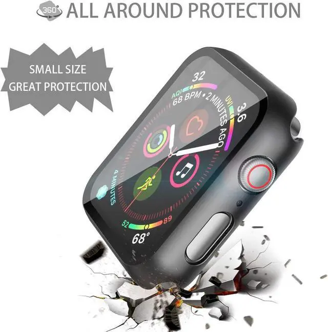 Alt view image 5 of 7 - 2 Pack Hard PC with Tempered Glass Screen Protector Case with Apple Watch Series 6/SE Series 5 Series 4 44mm, Overall Shockproof Protective Cover, One-Piece Protection Design, Black+Transparent
