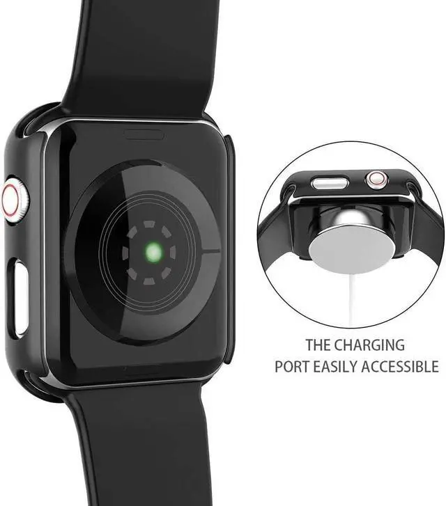 Alt view image 6 of 7 - 2 Pack Hard PC with Tempered Glass Screen Protector Case with Apple Watch Series 6/SE Series 5 Series 4 44mm, Overall Shockproof Protective Cover, One-Piece Protection Design, Black+Transparent