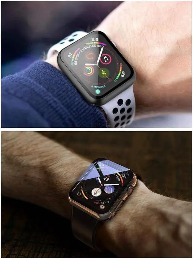 Alt view image 7 of 7 - 2 Pack Hard PC with Tempered Glass Screen Protector Case with Apple Watch Series 6/SE Series 5 Series 4 44mm, Overall Shockproof Protective Cover, One-Piece Protection Design, Black+Transparent