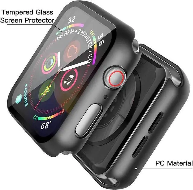 Alt view image 3 of 7 - 2 Pack Hard PC with Tempered Glass Screen Protector Case with Apple Watch Series 6/SE Series 5 Series 4 44mm, Overall Shockproof Protective Cover, One-Piece Protection Design, Black+Transparent