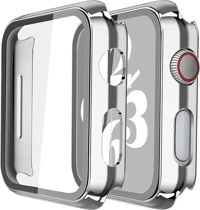 Alt view image 2 of 7 - 2 Pack Hard PC with Tempered Glass Screen Protector Case with Apple Watch Series 6/SE Series 5 Series 4 44mm, Overall Shockproof Protective Cover, One-Piece Protection Design, Silver+Transparent