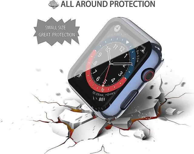 Alt view image 5 of 7 - 2 Pack Hard PC with Tempered Glass Screen Protector Case with Apple Watch Series 6/SE Series 5 Series 4 44mm, Overall Shockproof Protective Cover, One-Piece Protection Design, Blue+Transparent