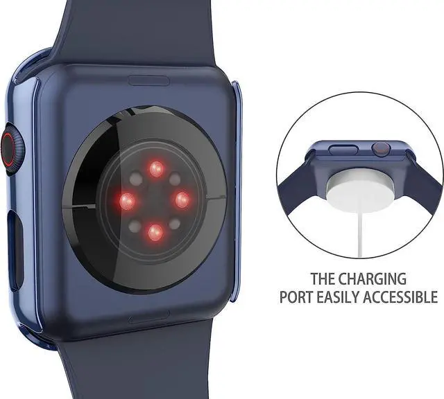 Alt view image 6 of 7 - 2 Pack Hard PC with Tempered Glass Screen Protector Case with Apple Watch Series 6/SE Series 5 Series 4 44mm, Overall Shockproof Protective Cover, One-Piece Protection Design, Blue+Transparent