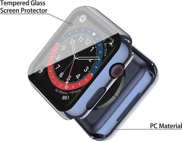Alt view image 3 of 7 - 2 Pack Hard PC with Tempered Glass Screen Protector Case with Apple Watch Series 6/SE Series 5 Series 4 44mm, Overall Shockproof Protective Cover, One-Piece Protection Design, Blue+Transparent