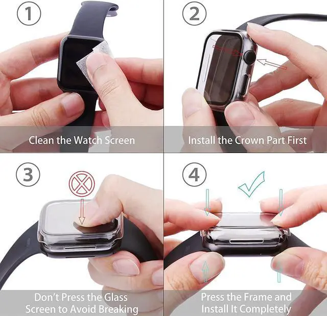 Alt view image 7 of 7 - 2 Pack Hard PC with Tempered Glass Screen Protector Case with Apple Watch Series 6/SE Series 5 Series 4 44mm, Overall Shockproof Protective Cover, One-Piece Protection Design, Pink+Transparent