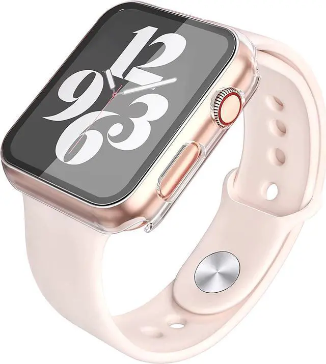 Alt view image 6 of 7 - 2 Pack Hard PC with Tempered Glass Screen Protector Case with Apple Watch Series 6/SE Series 5 Series 4 44mm, Overall Shockproof Protective Cover, One-Piece Protection Design, Pink+Transparent