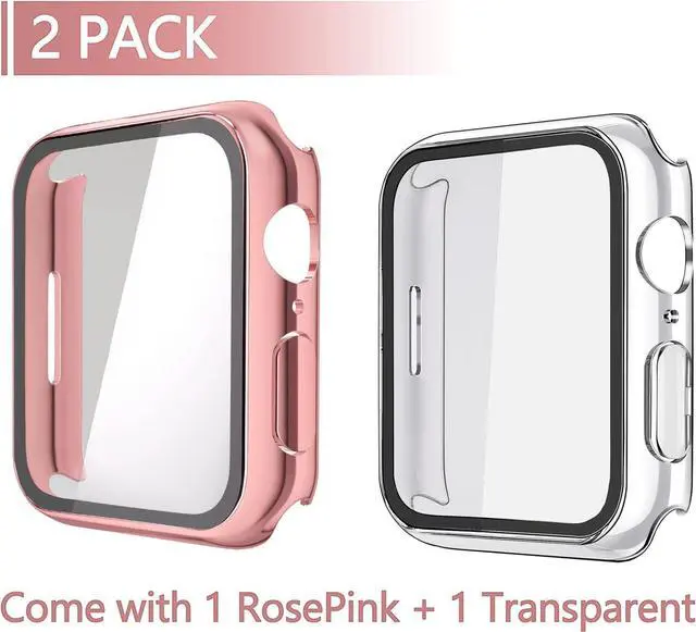 Alt view image 2 of 7 - 2 Pack Hard PC Case with Tempered Glass Screen Protector Compatible with Apple Watch Series 8 Series 7 45mm, Ultra-Thin Scratch Resistant Overall Protective Cover for iWatch S8 / S7, Pink+Transparent