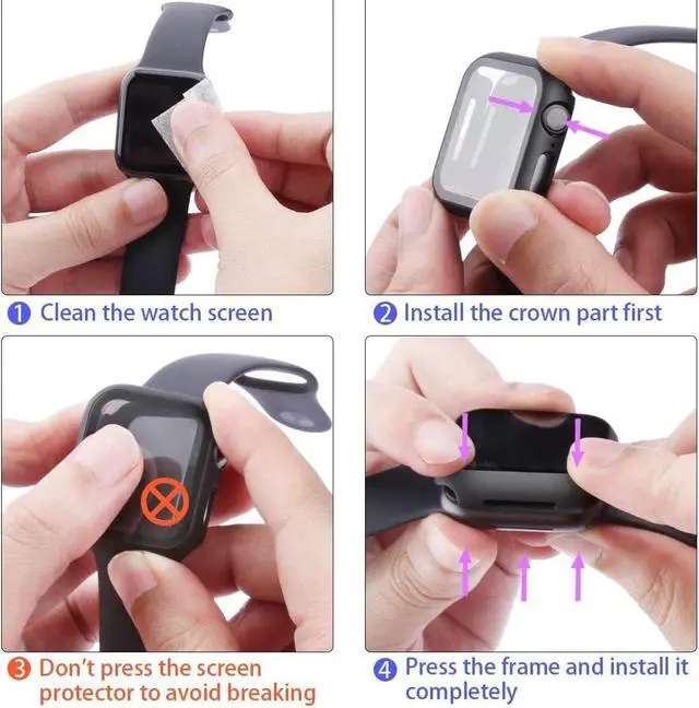 Alt view image 7 of 7 - 2 Pack Hard PC Case with Tempered Glass Screen Protector Compatible with Apple Watch Series 8 Series 7 45mm, Ultra-Thin Scratch Resistant Overall Protective Cover for iWatch S8 / S7, Pink+Transparent