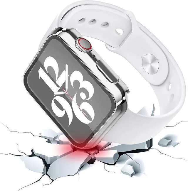 Alt view image 4 of 7 - 2 Pack Hard PC Case with Tempered Glass Screen Protector Compatible with Apple Watch Series 8 Series 7 45mm, Ultra-Thin Scratch Resistant Overall Protective Cover, Silver+Transparent