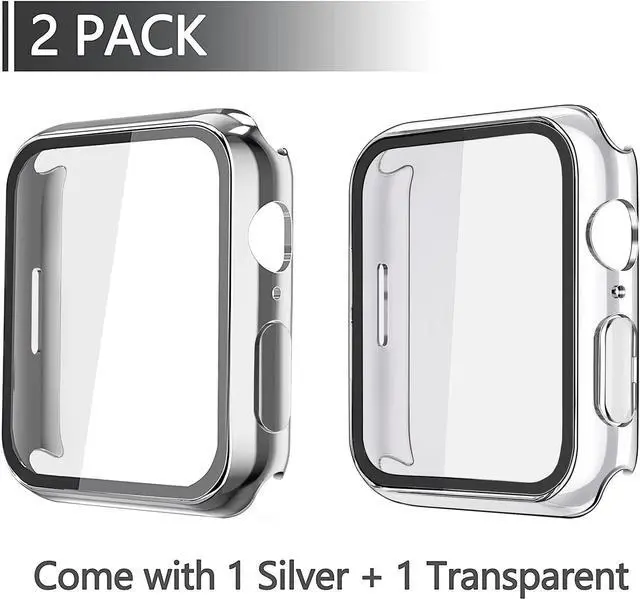 Alt view image 2 of 7 - 2 Pack Hard PC Case with Tempered Glass Screen Protector Compatible with Apple Watch Series 8 Series 7 45mm, Ultra-Thin Scratch Resistant Overall Protective Cover, Silver+Transparent