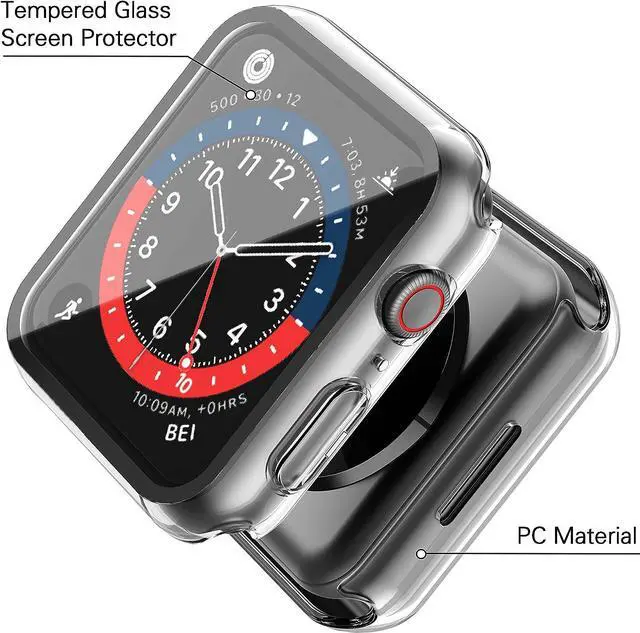 Alt view image 5 of 7 - 2 Pack Hard PC Case with Tempered Glass Screen Protector Compatible with Apple Watch Series 8 Series 7 45mm, Ultra-Thin Scratch Resistant Overall Protective Cover, Silver+Transparent