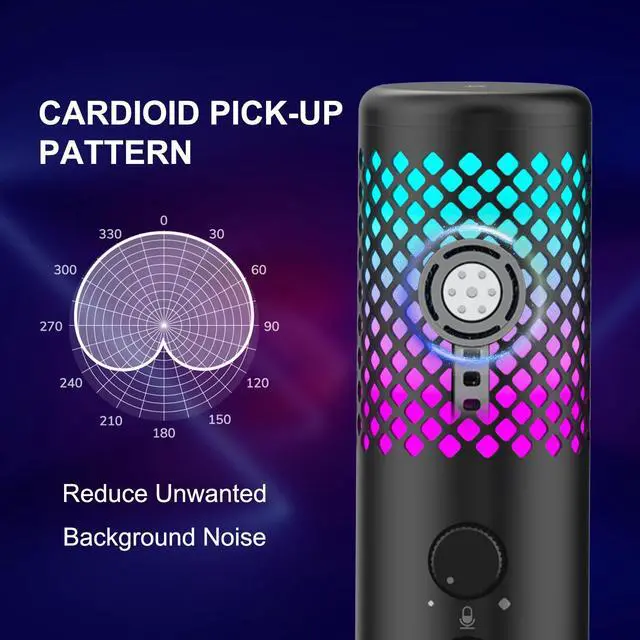 Alt view image 6 of 6 - CORN USB RGB Gaming Microphone for PS5, VeGue PC Condenser Mic with Adjustable Tripod Stand, Quick Mute, No-Latency Monitor