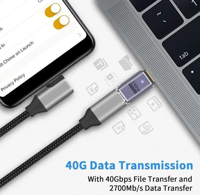 Alt view image 3 of 7 - USB C Extender Adapter 240W, 2Pack USB Type C Extension Adapter 40Gbps, 8K Video Display USB C Male to Female Extender Adapter, Type C Thunderbolt 3 Extender Adapter for iPad, iMac, MacBook