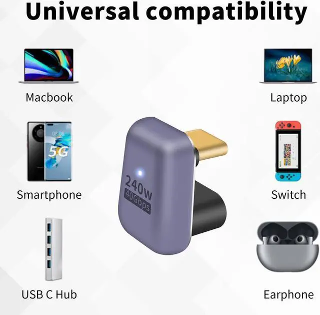 Alt view image 5 of 7 - 180 Degree USB C Adapter 240W, 2Pack U Shape USB C Adapter 40Gbps, USB C 180 Degree Angled USB C Extender Connector Support 8k Video Audio Display for Laptop, MacBook, Thunderbolt 4/3