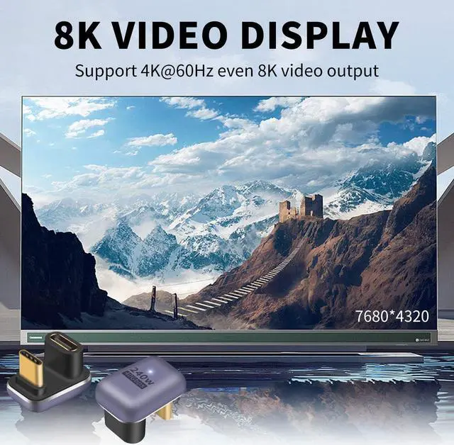 Alt view image 6 of 7 - 180 Degree USB C Adapter 240W, 2Pack U Shape USB C Adapter 40Gbps, USB C 180 Degree Angled USB C Extender Connector Support 8k Video Audio Display for Laptop, MacBook, Thunderbolt 4/3