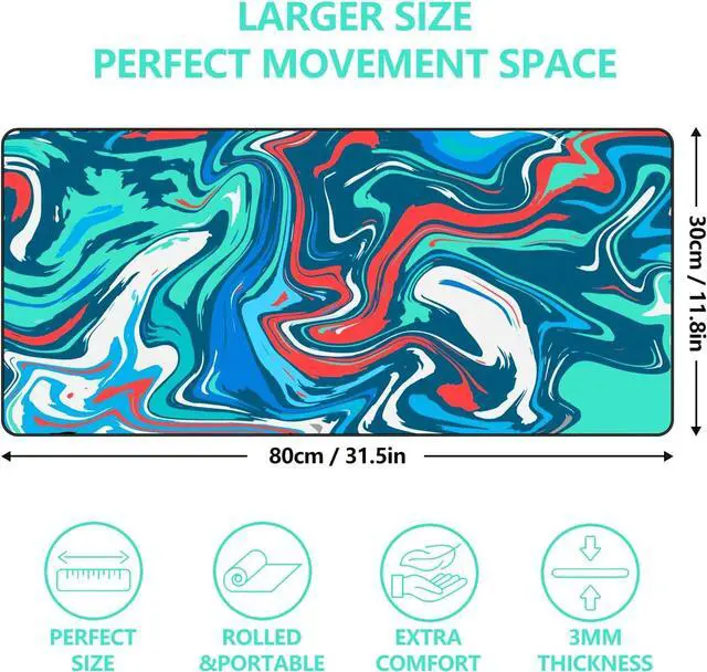 Alt view image 3 of 6 - Marbled Design Fluid Pattern Gaming Mouse Pad Large Desk Mat Desk Pad for Keyboard and Mouse Mouse Mat for Office and Home Office Desk Accessories Office Decor - 31.5" L*11.8" W Green
