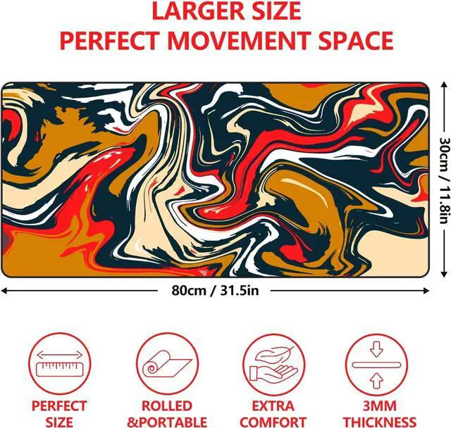 Alt view image 3 of 6 - Marbled Design Fluid Pattern Gaming Mouse Pad Large Desk Mat Desk Pad for Keyboard and Mouse Mouse Mat for Office and Home Office Desk Accessories Office Decor - 31.5" L*11.8" W Brown