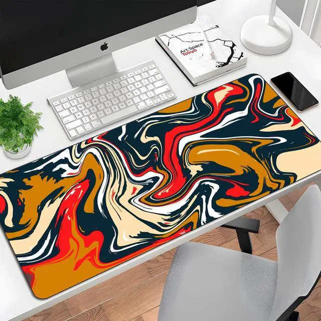 Alt view image 2 of 6 - Marbled Design Fluid Pattern Gaming Mouse Pad Large Desk Mat Desk Pad for Keyboard and Mouse Mouse Mat for Office and Home Office Desk Accessories Office Decor - 31.5" L*11.8" W Brown