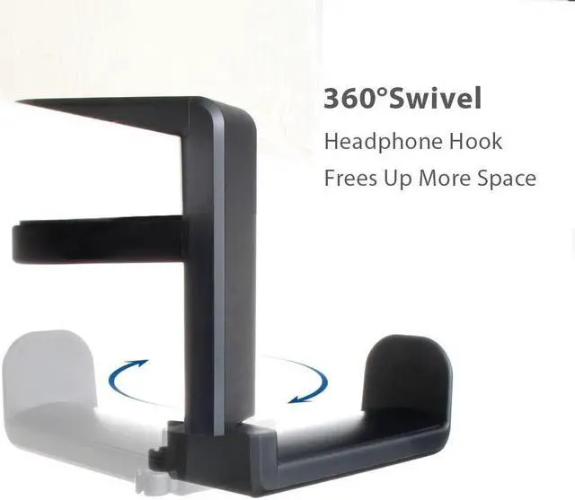 Alt view image 5 of 7 - PC Gaming Headset Headphone Hook Holder Hanger Mount, Headphones Stand with Adjustable & Rotating Arm Clamp, Under Desk Design, Universal Fit, Built in Cable Clip